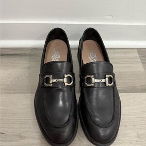 Salvatore Ferragamo Black Leather Loafers with Gancini Ornament